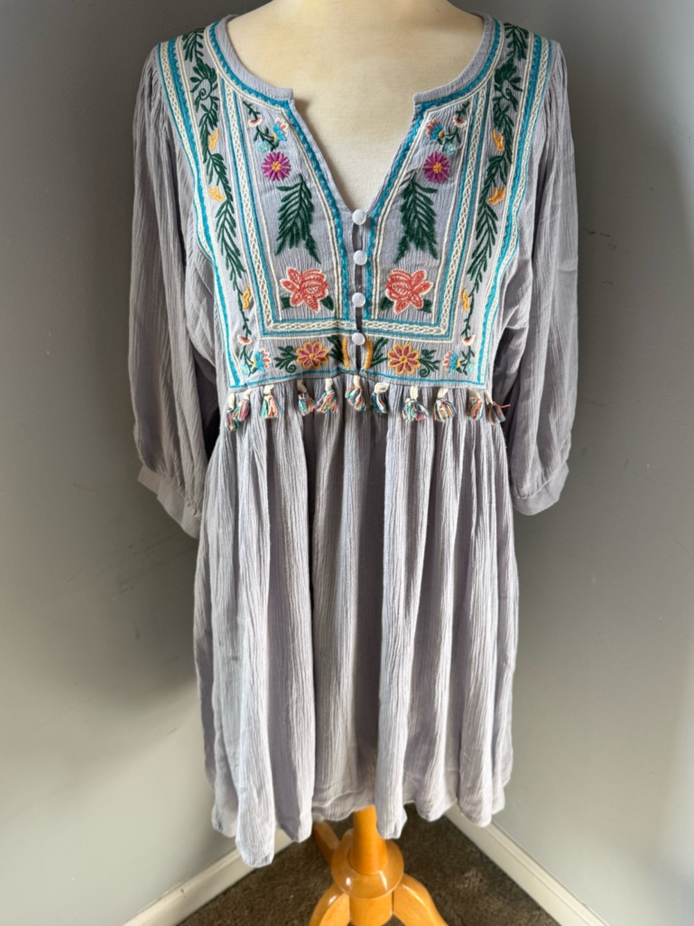 Umgee Light Blue Embroidered Dress Small